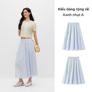 Semir | Chân váy dài nữ dây rútchất liệu vải dệt họa tiết eo chun