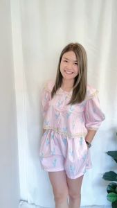 PATTERN.P SET039 : Paris Miki ชุดเซท 2 ชิ้นสีหวานแมทช์ง่ายใส่สบาย แบบน่ารักคอบัวดีเทลงานปักสุดคิ้วท์