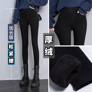 Black Fleece Lined Trousers Womens Spring Autumn Slim Fit Pencil Pants Small Black Casual Knitted Fabric Nine Points Long