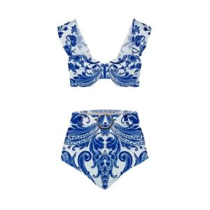 ชุดว่ายน้ำสองชิ้นสำหรับผู้หญิง ชุดเดรสชายหาดสบายๆ แขนสั้น คอวี ชุดกีฬาลำลอง โพลีเอสเตอร์ ฤดูร้อน 2023