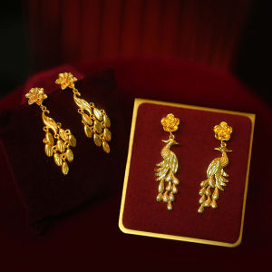 Gold Chinese Style Wedding Earrings Phoenix Simple Versatile Classical Dragon And Phoenix Dress Jewelry Matching Bridal Accessories