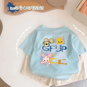 การ์ตูนเสือแพนด้าพิมพ์ผ้าฝ้ายแท้แขนสั้นเสื้อยืดสําหรับผู้ชายและผู้หญิงแฟชั่นสบายๆกีฬาดูดซับเหงื่อ