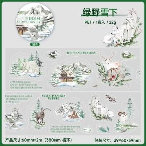 1Roll Winter Forest Scene Tape Snowy Forest Series DIY Journal Repeating Stickers Decoration Nature Style Tape Sticker