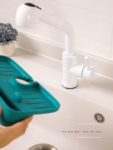 Faucet Splash Proof Drain Rack Kitchen Sink Shelf Soap Sponge Holder Steel Wool Quick Dry Tray