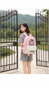 CATHERINE BAGS#4022 Korean Kuromi-themed school 16inch KIDS backpack w/ "Cutie" and "Kuromi Charming" graphic on front