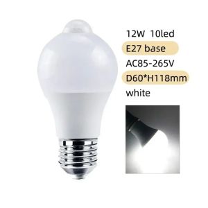 PIR Motion Sensor LED Light Bulb 12W E27 Smart Bulb Motion Activated ON/OFF Home Lights Lamp with Motion Sensor for Home Stair