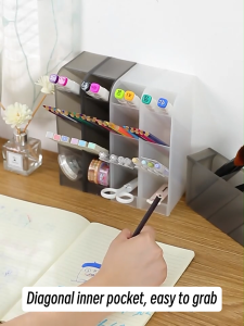 【SG】Slanted 4-Grid pen holder multifunctional desktop storage box dual-purpose organizer for stationery and cosmetics