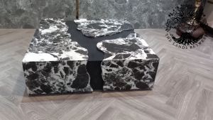 Bàn trà sofa bàn phòng khách bàn cafe nội thất nhập khẩu mẫu bàn Lavar đá cẩm thạch hình vuông 1m kiểu Ý tối giản