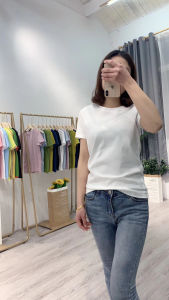 เสื้อยืดคอกลมแขนสั้นผ้าคอตตอนเงา 80 ต้นแบบใหม่ สีขาวดำ ทรงหลวม ลำลอง สำหรับผู้หญิงในฤดูร้อน