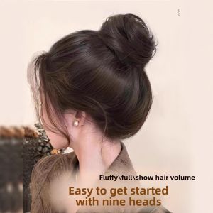 MONLEYTA | Authentic Hair Bun Headband Womens Fake Hair Bun Natural Flower Bud Updo Fake Ball Head Full Authentic Hair高温丝