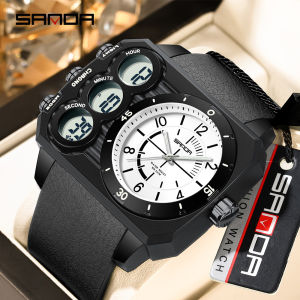 SANDA Fashion Electronic Watch Outdoor Sports Multi functional Waterproof Night Light Dual Display Mens Electronic Watch 6237