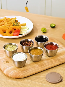 6Pcs Reusable Stainless Steel Sauce Condiment Container Box Sauce Cup Dip Bowl with Cover
