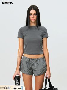 SMFK | Slimming Embroidery Cross Pattern Waist Tying Short Sleeve Tee