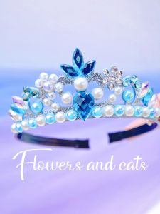 Flowers And Cats Princess Crown Birthday Girls Hair Accessories Spring Summer Princess Blue Elsa Frozen Ice Queen
