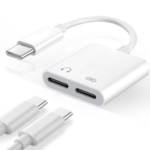 Cổng USB kép C tai nghe và bộ chuyển đổi sạc cho iPh 18 Cổng USB kép C AUX + Sạc Dongle Bộ chia Bộ chuyển đổi Tương thích với iPh 18/17/16/15 Hỗ trợ cuộc gọi + Sạc