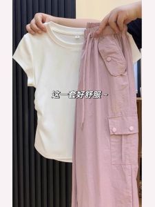 Casual Sportswear Set Women Summer 2025 New Style Wide Leg Pants Dopamine Small Stature Clothing One Whole Set College Style