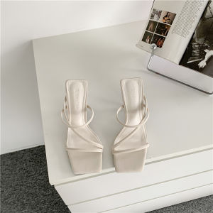 Elegant Summer 2025 Hong Kong Fashion Toe-Open Sandals with Buckle High Heel Slip-On Shoes for Young Women in Daily Use