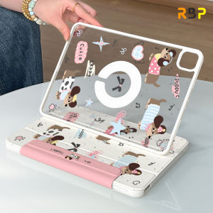 RBP น่ารักการ์ตูน 2-in-1 เคส iPad สำหรับ iPad Pro 11 12.9 13 inch M4 2020 2021 2022 mini7 MINI 6 8.3 Air 4 Air 5th Gen 10.9 Air 6 M2 2024 iPad gen10 gen9 gen8 gen7 10.2 หัวเข็มขัดโปร่งใสป้องกันการโค้งงอแท็บเล็ตหมุนได้ ปลอกหุ้มเคสไอแพด
