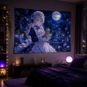 Vikama Fantasy Anime Tapestry Magic Aesthetic Vikama Fantasy Sky Anime Tapestry Soft Wall Hanging Featuring A Blonde Lolita