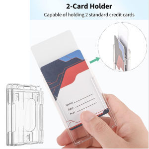 2-Card Badge Holder with Thumb Slot Hard Transparent PC Case Protector for Office School IDs Cards