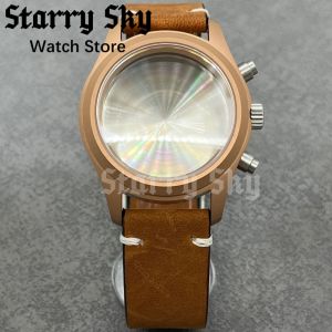 Starry Sky New 39mm Domed Sapphire Glass Brushed Pilot Chronograp Watch Case With Leather Band Fit For VK63 VK67 Quartz Movement