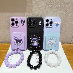 for Samsung Galaxy A55 A36 A06 A16 A05S A15 A26 A56 A35 A54 S25 S23 S24 Plus Note 20 Ultra A72 A52S Cinnamoroll Kuromi Card Slot Bracelet Phone Case