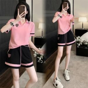 New Chinese Style Womens Pink Shorts Set Summer 2024 Fashion High-End Two-Piece Suit Casual Sportswear Polyester Fiber