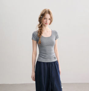 QIAOJIAOYA | U-Neck Embroidered Slim Fit Summer T-Shirt