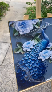 Bộ 3 tấm tranh Phong Thủy Chim Công - chim Khổng Tước quà tặng Tân Gia - Mừng Cưới - Mừng Khai trương - trang trí decor nhà cửa - phòng khách - công ty - văn phòng chất liệu gỗ in tráng gương