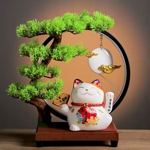 โคมไฟแมวกวัก แมวกวักขนาด 5นิ้ว โคมไฟสไตล์จีน เซรามิกตกแต่งร้าน เสริมฮวงจุ้ยกิจการ เจริญรุ่งเรือง