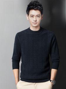ROMON | Lormen Mens Knitted Sweater Thickened Round Neck Pure Wool Base Layer Long Sleeve Fashionable City Style Winter Leisure Wear