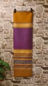 221.ผ้าไหมแกมฝ้าย ผ้าทอทั้งผืน ลายซิ่นตีนจกเชียงแสน สีน้ำตาล-ม่วง