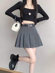 Váy Ngắn Xếp Ly Chữ a Màu Xám Cạp Cao Cho Nữ Mùa Thu 2025 Váy Ngắn Xếp Ly Chống Ánh Sáng Váy Công Sở Phong Cách Hàn Quốc