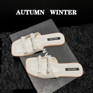 Summer Flat Bottom Sandals for Women Fashionable French Style High End Feel White Color Large Size 41-43 by Ainidamiss