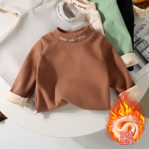 Thickened Fleece Long Sleeve Half High Collar Childrens Base Shirt Inner Wear T-Shirt for Boys And Girls Warm Stylish Top