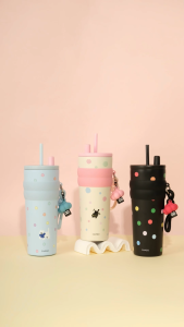 CIVAGO(26oz/780ml)Ceramic liner Stainless Steel Coffee Mug With Lid Vacuum Flask Tumbler Polka dots Series
