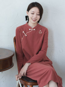 Váy Dài Cổ Đứng Phong Cách Trung Hoa Nhẹ Nhàng Cổ Điển 22QDC-192 Quần Áo Công Sở Mùa Thu 2022 Váy Chữ a Dài Tay Dài