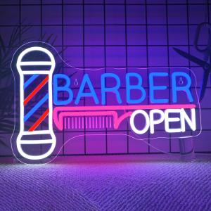 Barber Open Neon Sign Light Up for Wall Decor Modern Led Sign for Barbershop Hair Salon Make Up Shop Decorations USB Powered