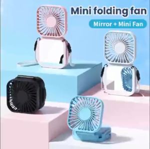 Kipas Cermin Lipat kipas Angin Lipat Cermin Portable Make up Fan USB Mini Folding Fan