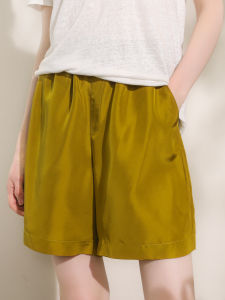 Miccbeirn | Miccbeirn Silk Elastic Waist Womens Shorts Summer Fresh Pure Color Comfortable Elegant Casual Style Straight Leg Pants