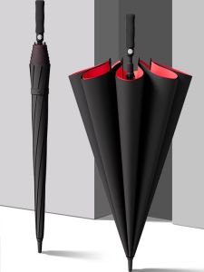 Extra Large Double Layer Automatic Umbrella Thickened Reinforced Mens Straight Handle Umbrella for Heavy Rain And Sun Protection