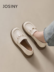Josiny | Thick Sole White Round Toe Loafers