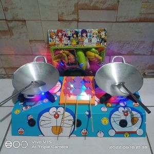 mainan anak masak masakan kompor nyala lampu led dan bakaran 3tungku
