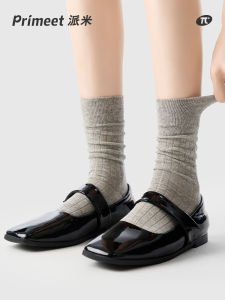 Grey Womens Mid-Calf Socks Autumn Winter White Pile Miu Series Spring Cotton Blend Elastic Comfortable Breathable Home Socks