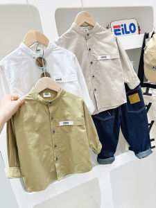 เสื้อเชิ้ตคอตตอนแขนยาวสำหรับเด็กชาย ฤดูใบไม้ผลิและฤดูใบไม้ร่วง สไตล์ลำลอง คอตตอนแท้ ทรงปกติ คอกลม แฟชั่น