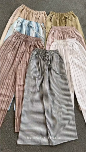 Everyday Stripe Pants - Linen Cotton Celana Panjang Wanita Motif Garis Kulot Pinstripe Cullotes