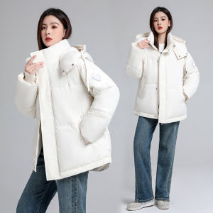 Womens Short Puffer Jacket 2024 Winter Thickened Cotton Coat Loose Fit Bread Style Small Size Cotton Coat Outerwear