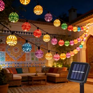 Outdoor Solar Moroccan Ball Light String 20/30 LEDs 8Lighting Modes Golden Ball Garden Decorative Light Courtyard Festival Decor
