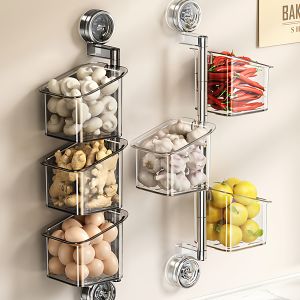 Multi-Functional Kitchen Storage Box Double Suction Cup Rotating Wall-Mounted Garlic Onion Ginger Organizer No-Punching Needed