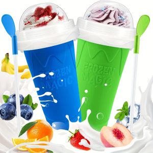 Creative Slushy Maker Cup with Straw DIY Magic Slushy Maker Squeeze Cup Fasting Cooling Make Cup For Milk Shake Slushies